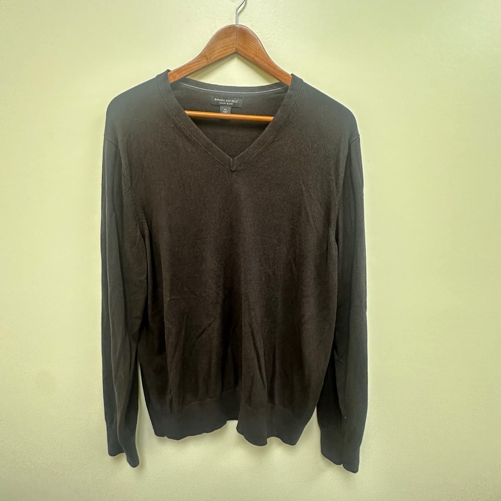 Banana Republic Luxury Blend Silk Cotton Cashmere V-Neck Sweater Mens XL Brown
